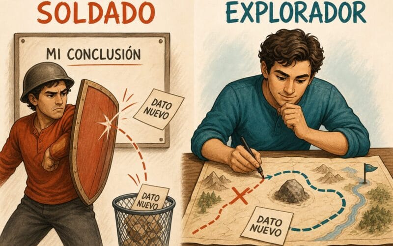 Dos formas de reaccionar ante un dato contrario: el soldado lo rechaza y el explorador corrige su mapa